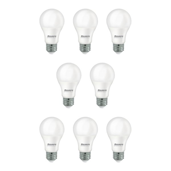 Bulbrite 9w Dimmable Frost A19 LED Light Bulbs Medium (E26) Base, 2700K Warm White Light, 800 Lumens, 8PK 862717